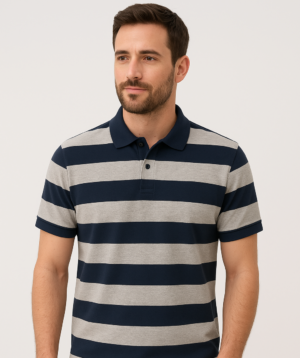 Striped Polo Collar Pure Cotton T-shirt (Copy)