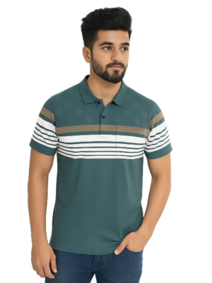 Men’s Teal Striped Polo T-Shirt